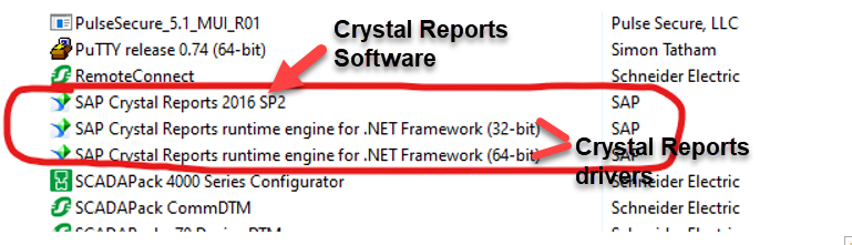 Control Panel: Crystal Reports Software and Driver
