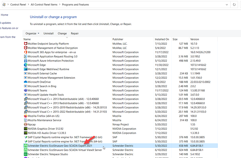 Programs and Features: Geo SCADA Expert