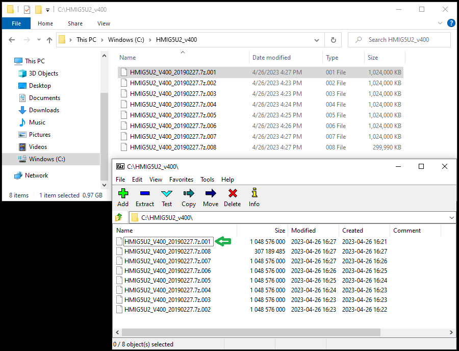 Using 7-zip application to extract the archive from multiple files