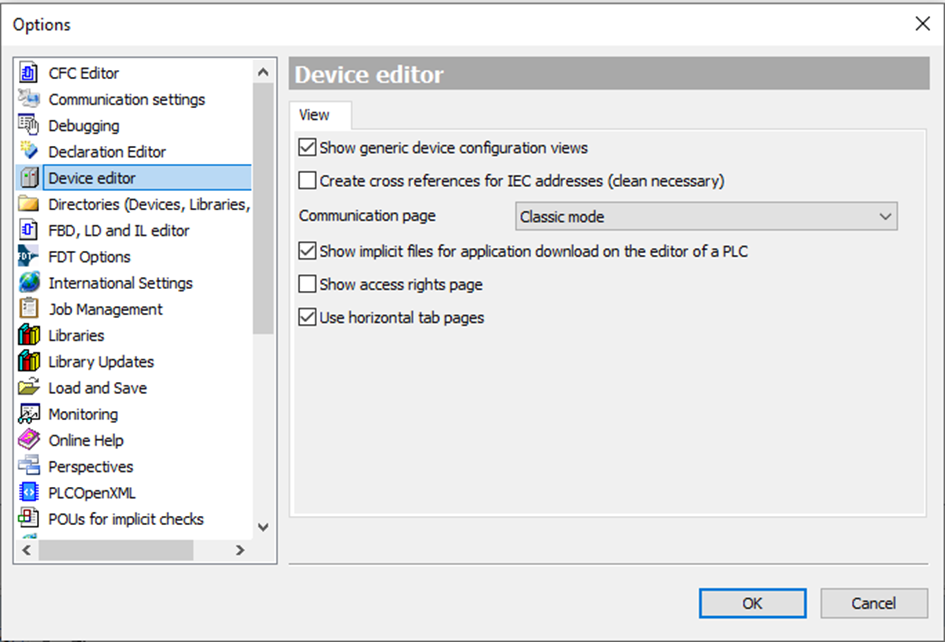 Device editor configuration window
