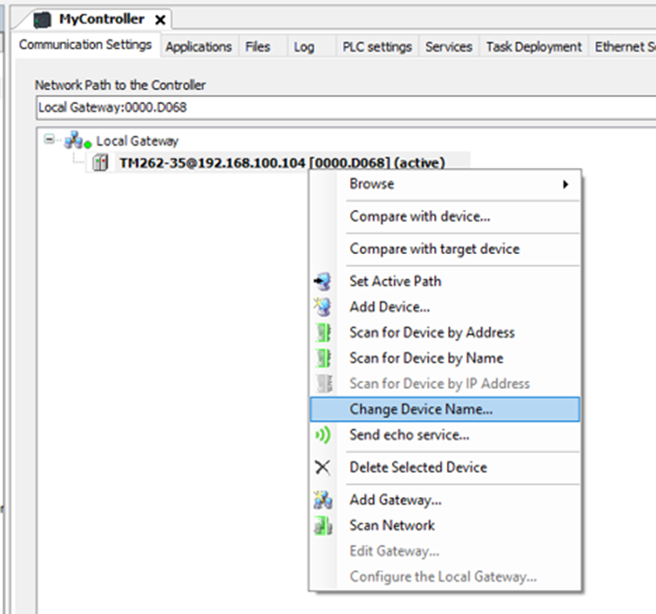 Change Device NodeName in Communication window