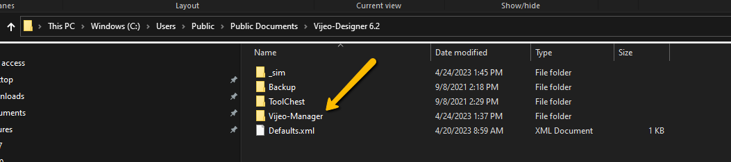 Vijeo Manager default location