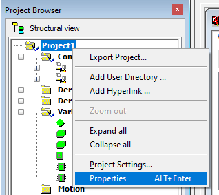 Project Browser Structural View - Project Properties