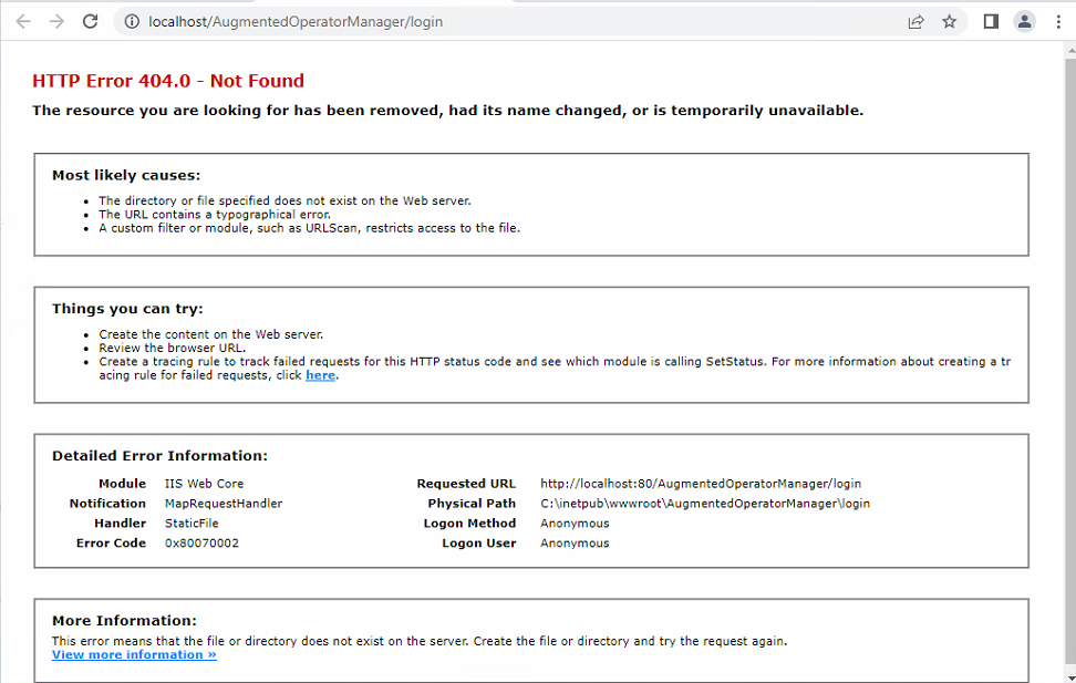 HTTP Error 404.0 - Not Found page
