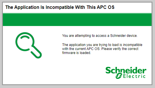 screenshot showing incompatible AOS warning