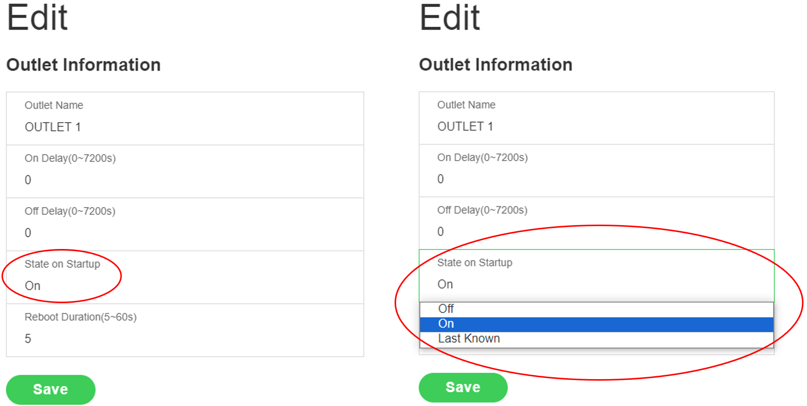 APDU 10K series interface showing which to click to configure outlets