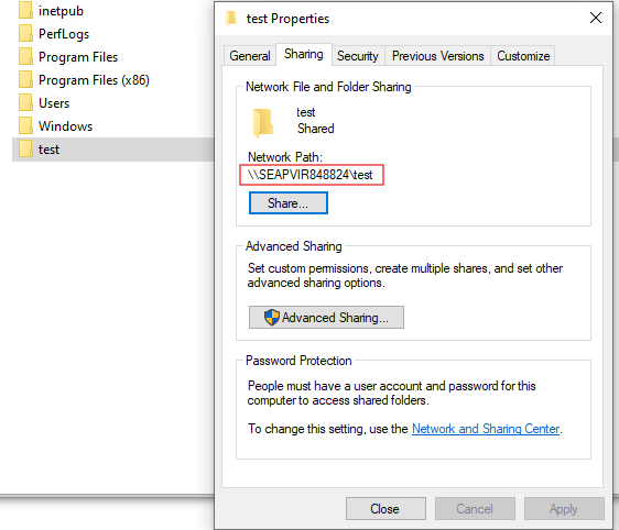 Copy shared folder network path