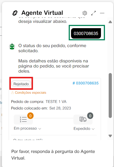Pedido Rejeitado Chat Agente Virtual