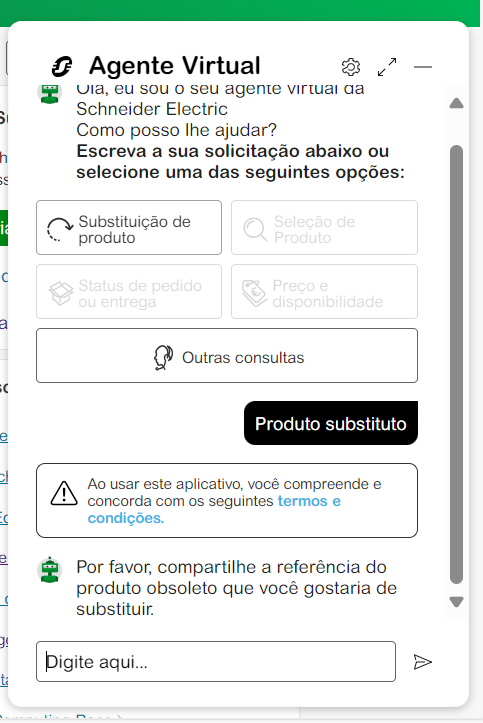 Produto Substituto Chat Agente Virtual