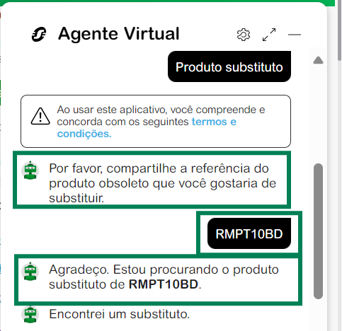 Substituição de Produto Chat Agente Virtual