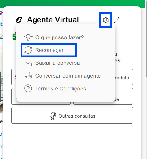 Recomeçar Chat Agente Virtual