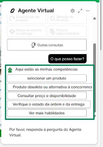 O que posso fazer opções Chat Agente Virtual