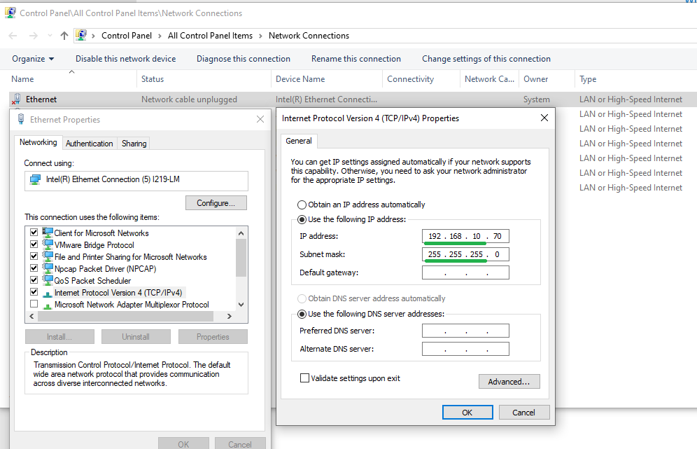 IP Address setting in Windows