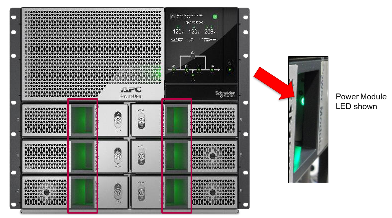 An image showing a Smart UPS Modular Ultra with the Module LEDs on