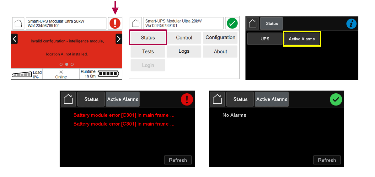 An image showing an array of screens from Smart UPS Modular Ultra