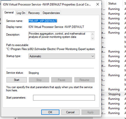 Service properties service name PMLVIP_VIP.DEFAULT