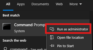 Run as Administrator on command prompt