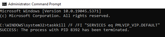 taskkill /F /FI "SERVICES eq PMLVIP_VIP.DEFAULT"