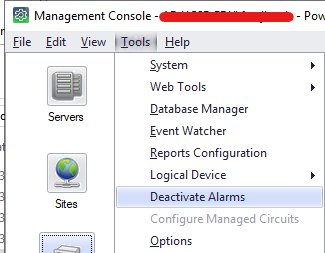 Management Console>Tools>Deactivate Alarms