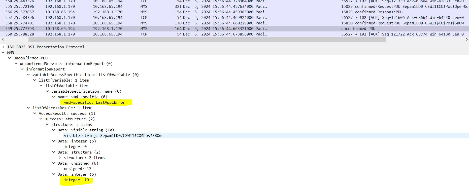 Last application error report