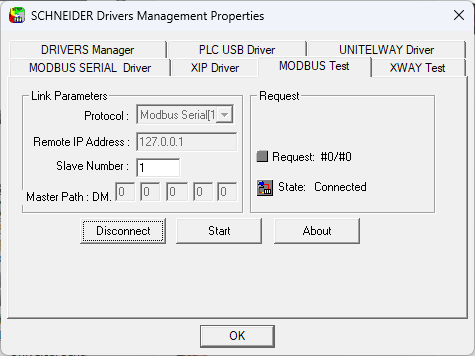 modbus test connected wrong settings