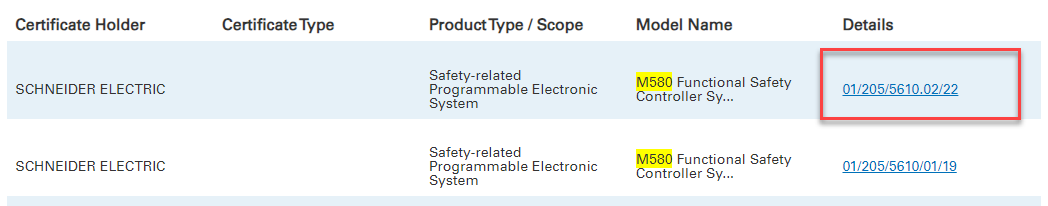 Select latest M580 certificate