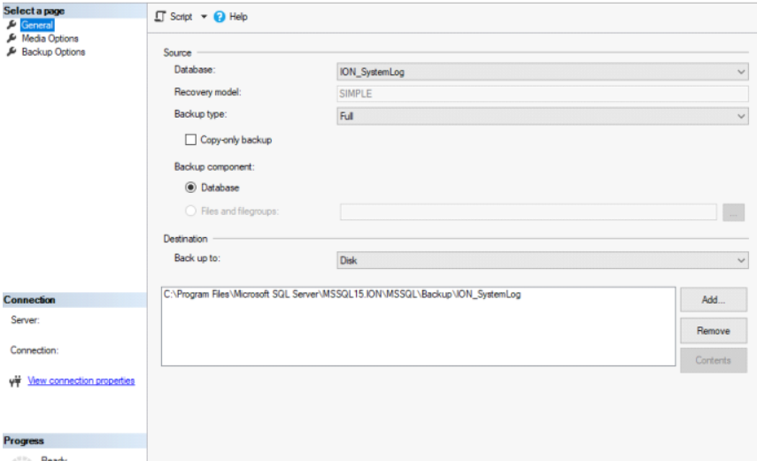 backing up in database