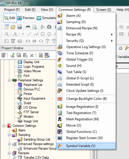 GP-PRO EX - Common Settings - Symbol Variable