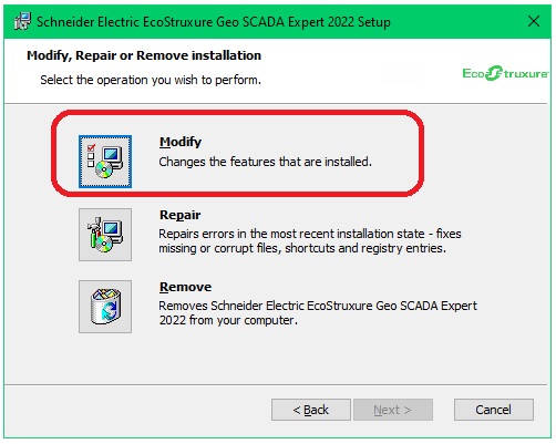 Modify dialog