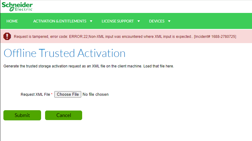 Offline activation failed error