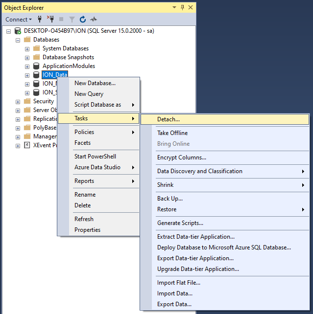 Detach database