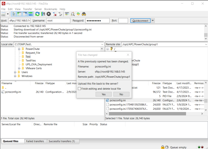 pcns filezilla save edits