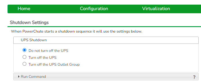 image of PowerChute UI UPS shutdown settings