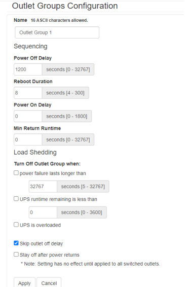 outlet group parameters