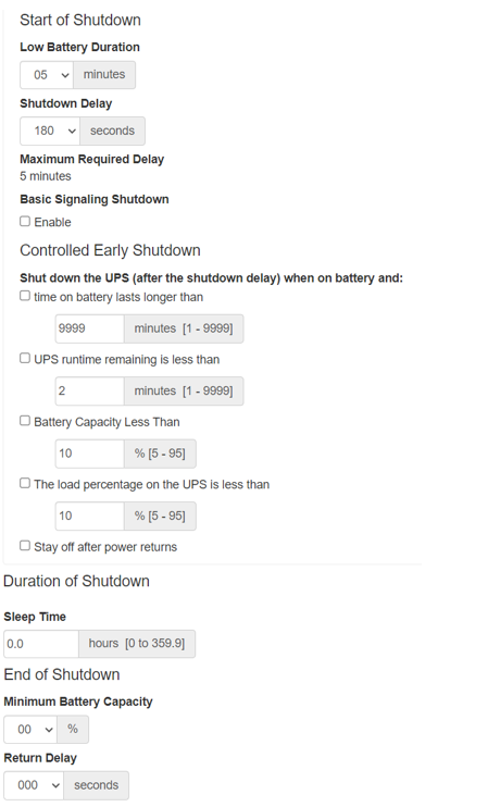 on battery shutdown parameters