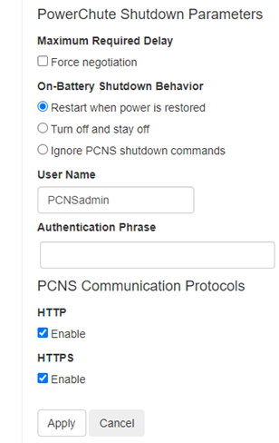 PowerChute Shutdown Parameters