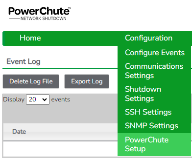PowerChute setup menu