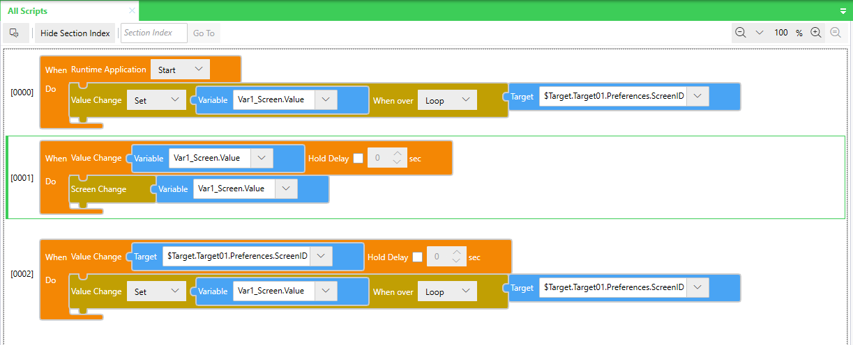 Global Script for PLC control of displayed screen