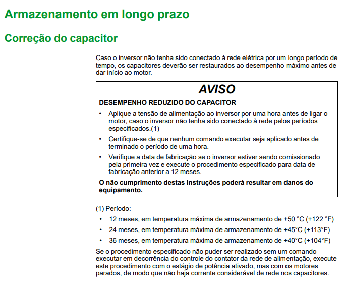 ATV630, ATV930 e ATV340 longo tempo em estoque ou sem uso