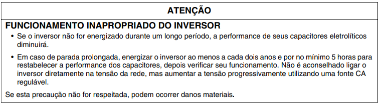 ATV61 e  ATV71 longo tempo sem uso ou armazenado