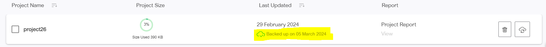 information/details of last update to the cloud