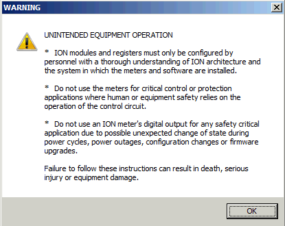 Warning => 'Unintended Equipment Operation' pop up