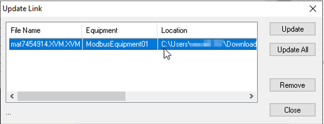 Update Link popup dialog