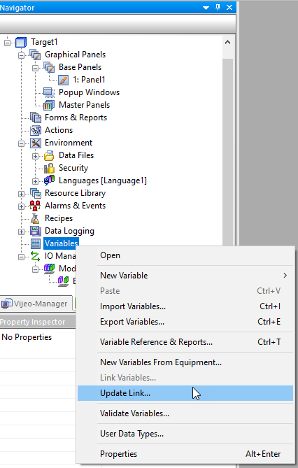 Right-click Variables. Select Update Link
