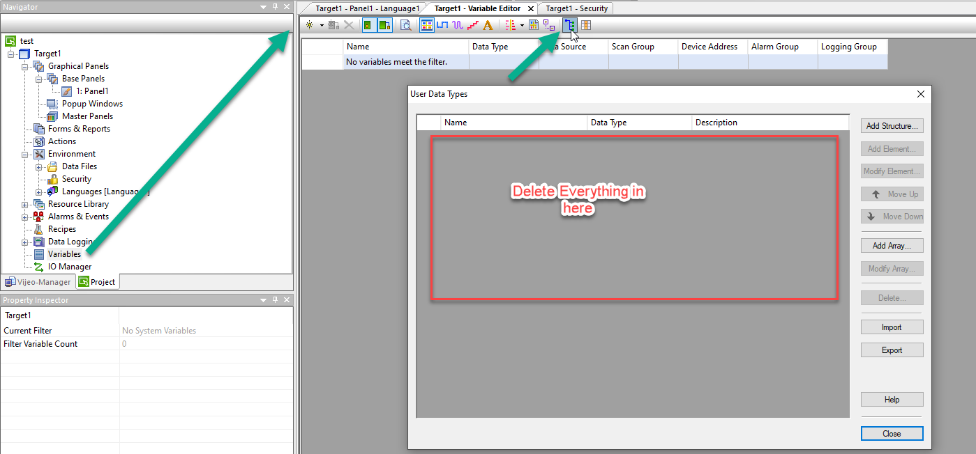 User Data Types dialog