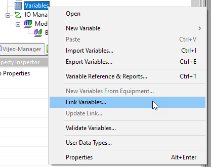 Right-click Variables node -> select [Link Variables...]
