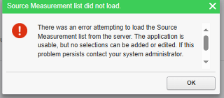 PME Web Error Message "Source Measurement list did not load."