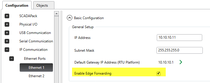 Ethernet 1 Settings: Enable Edge Forwarding checked off