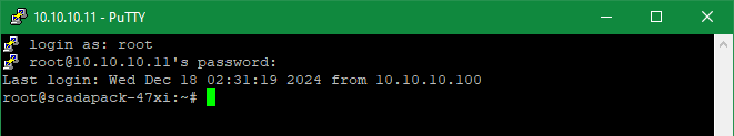 Logging on to Edge board with SSH using Putty with rotary dial set to PRVL