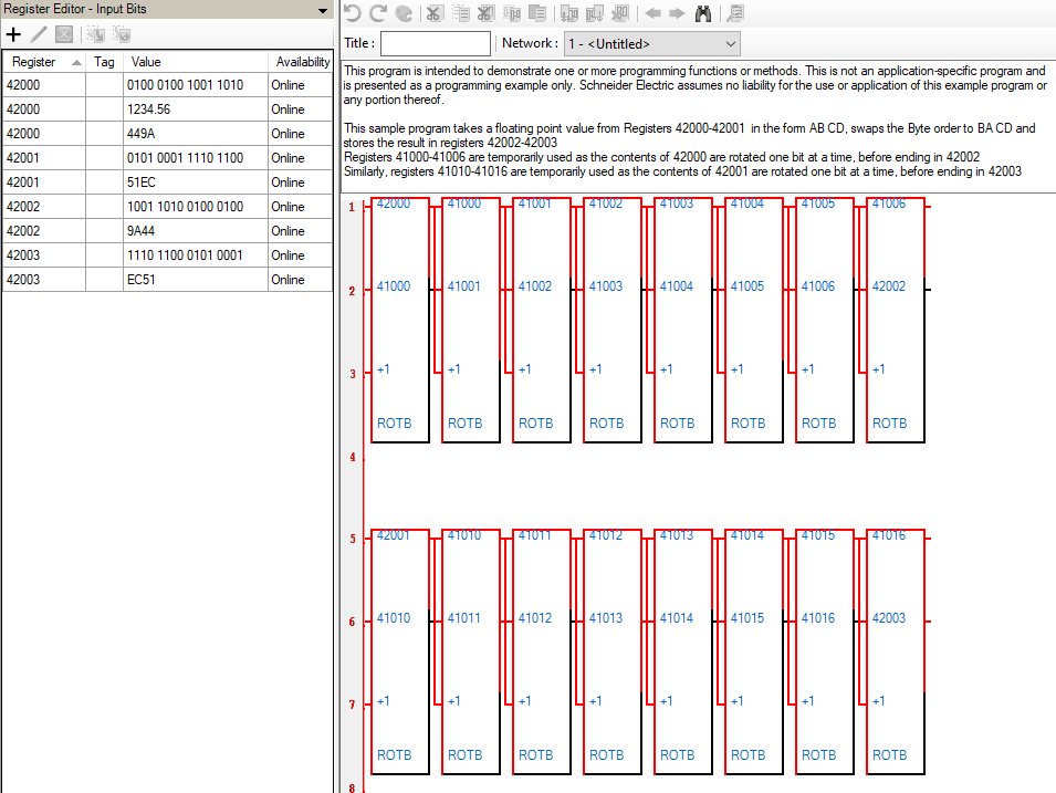 Screen shot showing how the byte order has been swapped using the logic routine